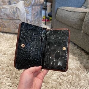 Brahmin Black Croc & Snake Embossed Card & Key Holder Wallet with Brown Trim Ady